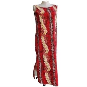 Womens Hawaiian floral red maxi dress large
